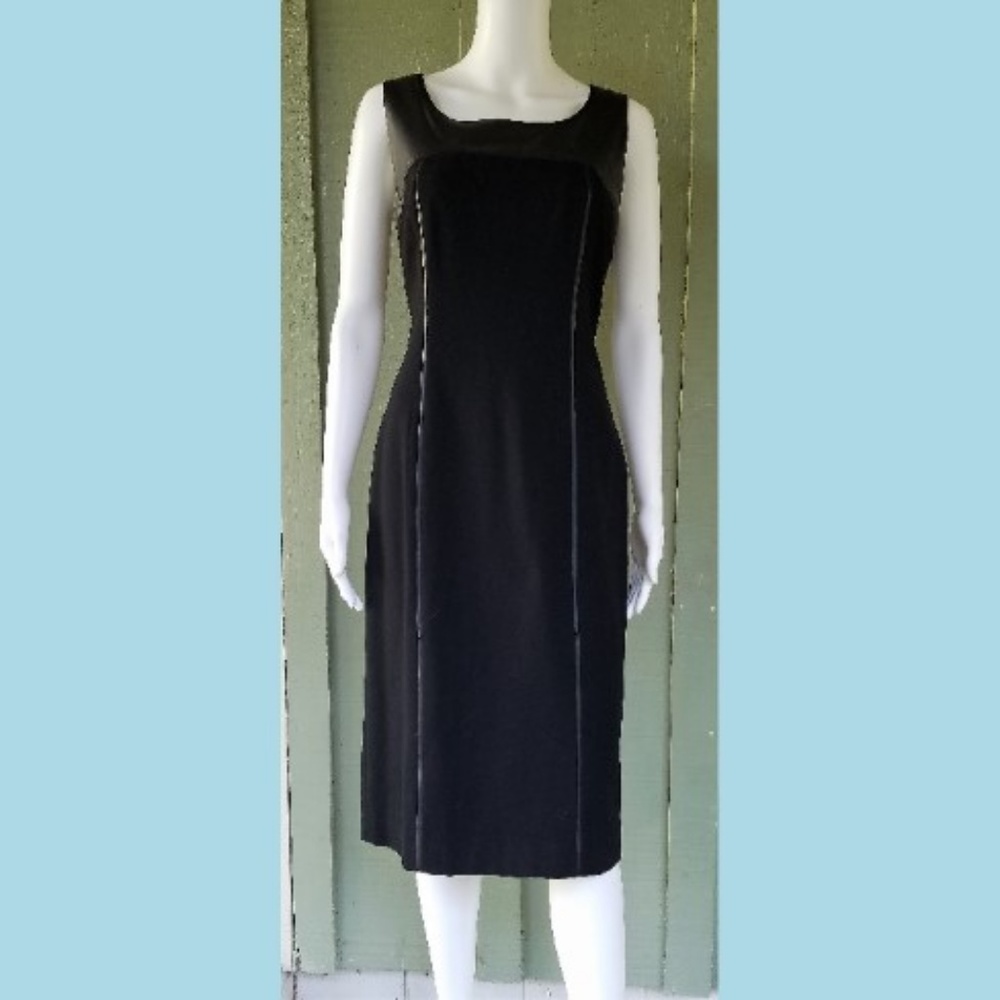 LAFAYETTE 148 Black Leather Trim Sheath Dress 6